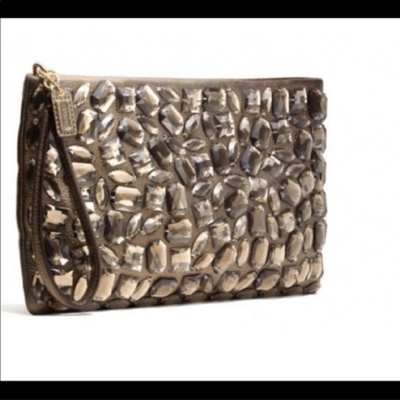 ❤️ SOLD ❤️ Purse MADISON JEWELED CLUTCH BROWN - Picture 5 of 8